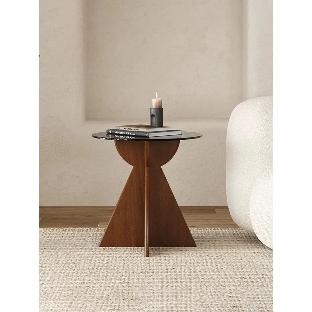 Light Luxury Side Modern Simple Small Coffee Table Tempered Glass Solid Wood Round Tables Cabinet Living Room Sofa Corner Desks