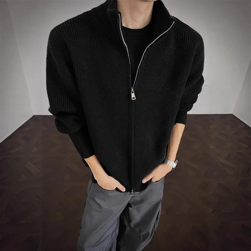 

Двойная молния, открытый кардиган, вязаный свитер, мужской рукав, ленивая высококачественная крутая куртка с американскими рукавами, повседневная свободная посадка