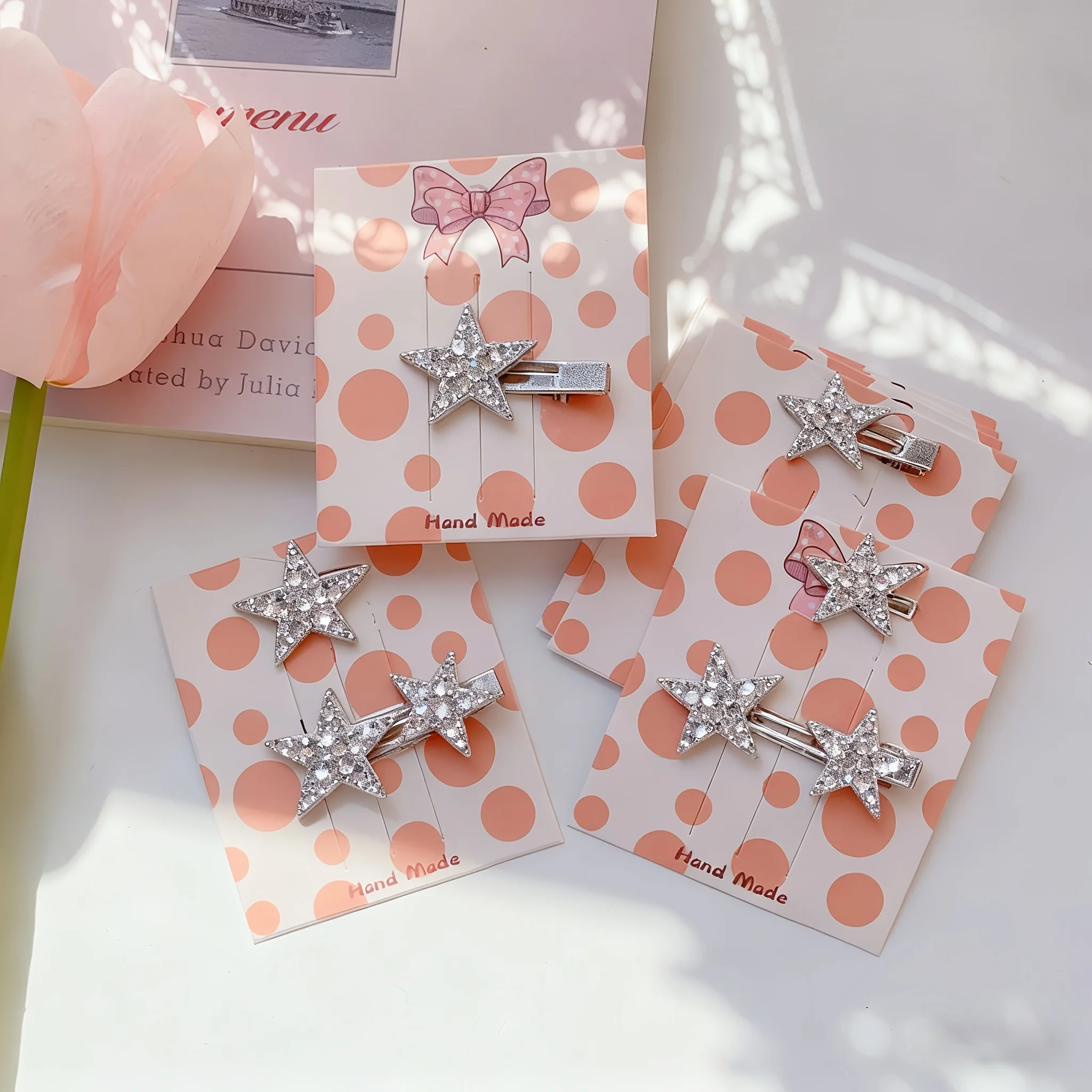 100Pcs Orange Bow Jewelry Display Card Set (50 Cards + 50 Bags), Packaging for Hairpins & Accessories, Craft Retail Supplies