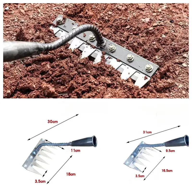Steel Garden Weeding Rake Multi-use Agricultural Straw Hoe 5/6 Teeth Agricultural Rake Soil Loosening Weeding Tool Manganese - view 2