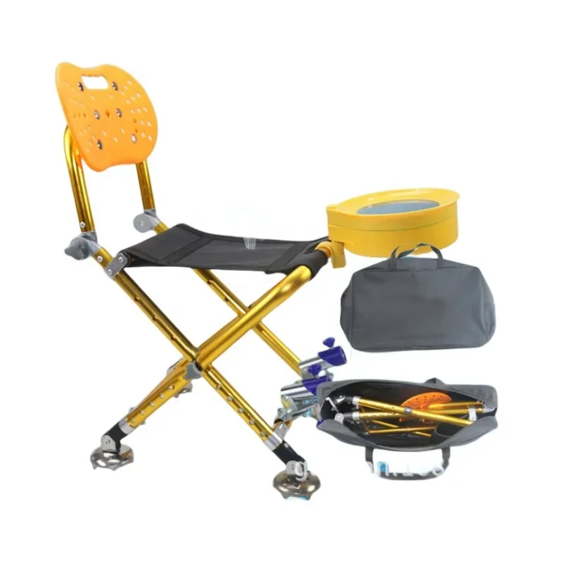 Durable Outdoor Folding Fishing Chair with Magnetic Bait Plate Rod Holder and Storage Bag for Outdoor Fishing