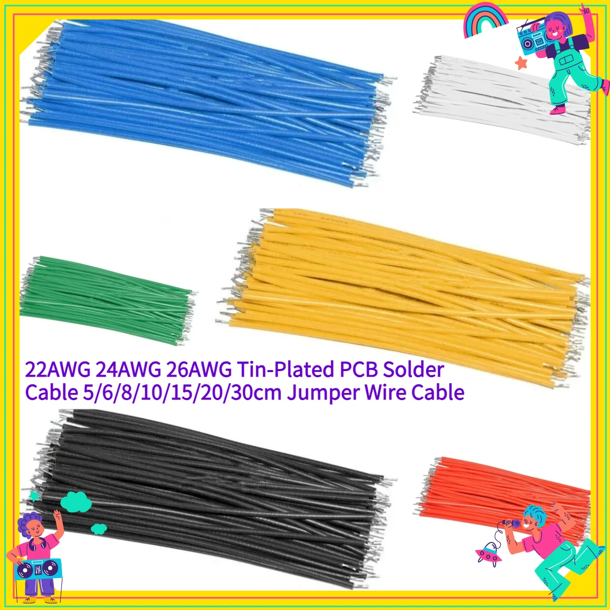 20Pcs 22AWG 24AWG 26AWG Tin-Plated PCB Solder Cable 5/6/8/10/15/20/30cm Jumper Wire Cable Tin Conductor Wires Connector Wire