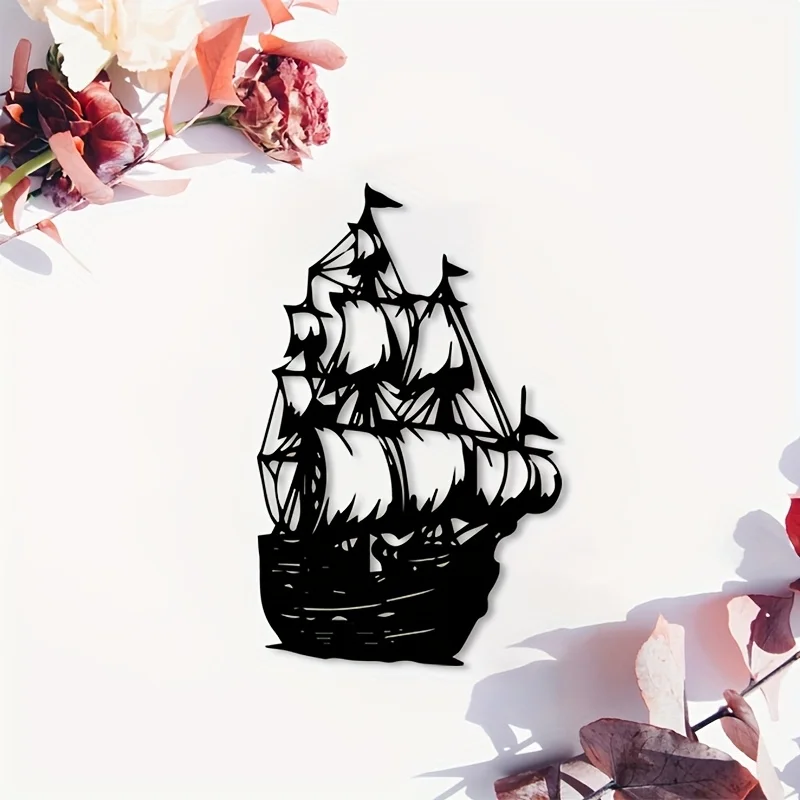 Brand Pirate Ship Metal Wall Art Rustproof Iron Statue Mural Decor Living Room Lounge Outdoor Ocean Enthusiasts