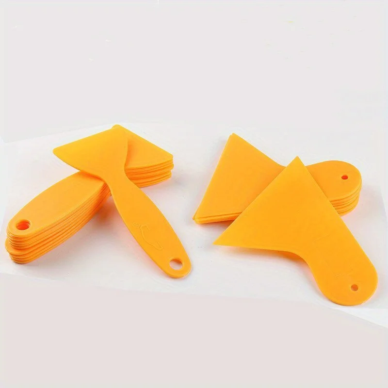 10pcs Yellow Plastic Scraper Set for Car Films And Mobile Phones - Triangular Design, Thickened Plastic, Anti-Warping Edge