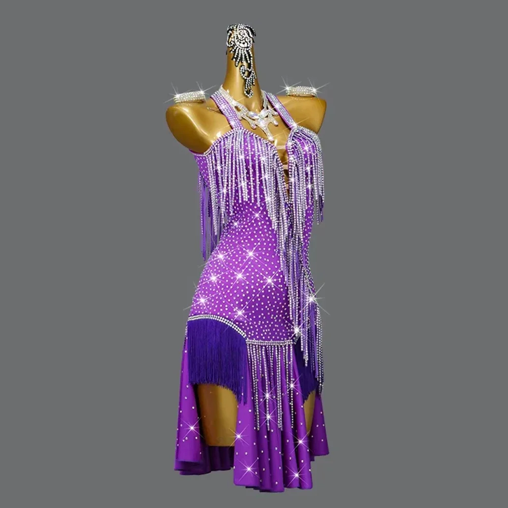 2026 Neues lateinamerikanisches Tanzkleid für Mädchen und Damen, Bühnenkostüm, sexy Outfits, Sportkleidung, Rock, Wettbewerb, Party, Samba, Abendanzug