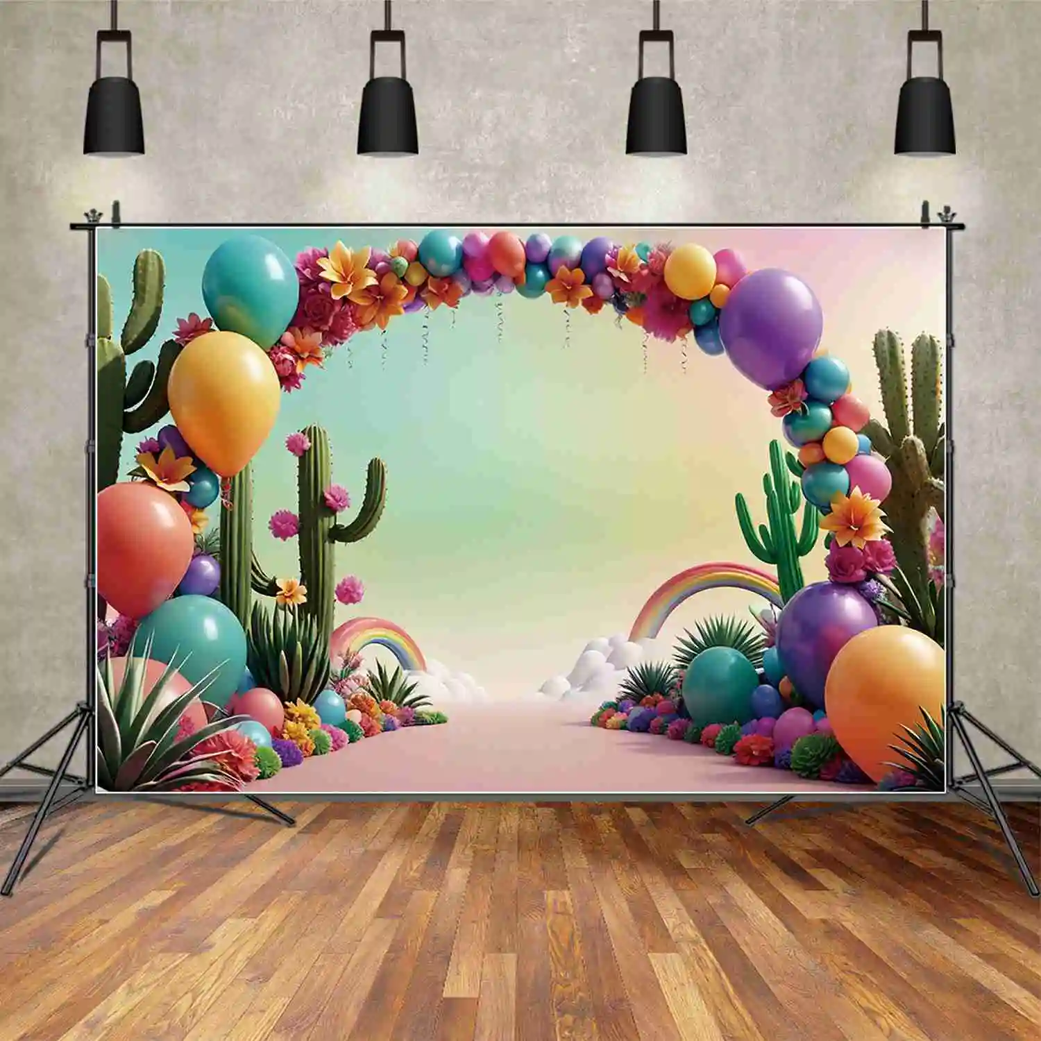 

Фотофон MOON.QG с изображением воздушного шара и арки для детской фотосъемки с изображением кактуса и цветов на день рождения, Фотофон для фотосъемки в тропической студии на заказ