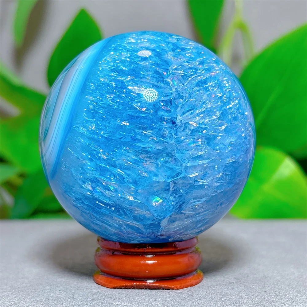 Imagem -03 - Pedra de Quartzo Natural Esfera de Cristal Seda Azul Ágata Esfera Decoração para Casa Minerais Reiki Presentes Artesanais Cura Energética Meditação Suporte