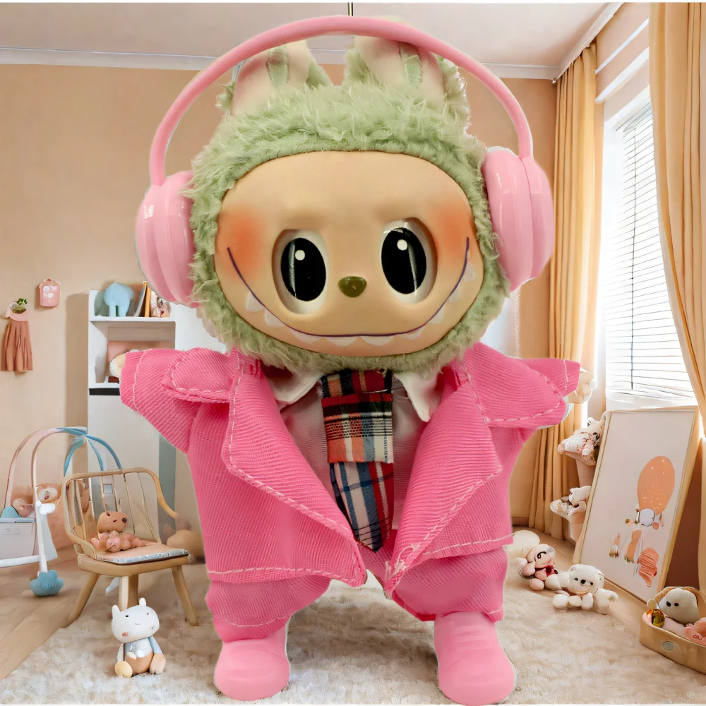 

For labubu Suit Clothes 17cm Doll Shirt+Tie+Coat+Pants Fashion Pop Clothes Mini Wardrobe Hanger For labubu Accessories,Girl Toys