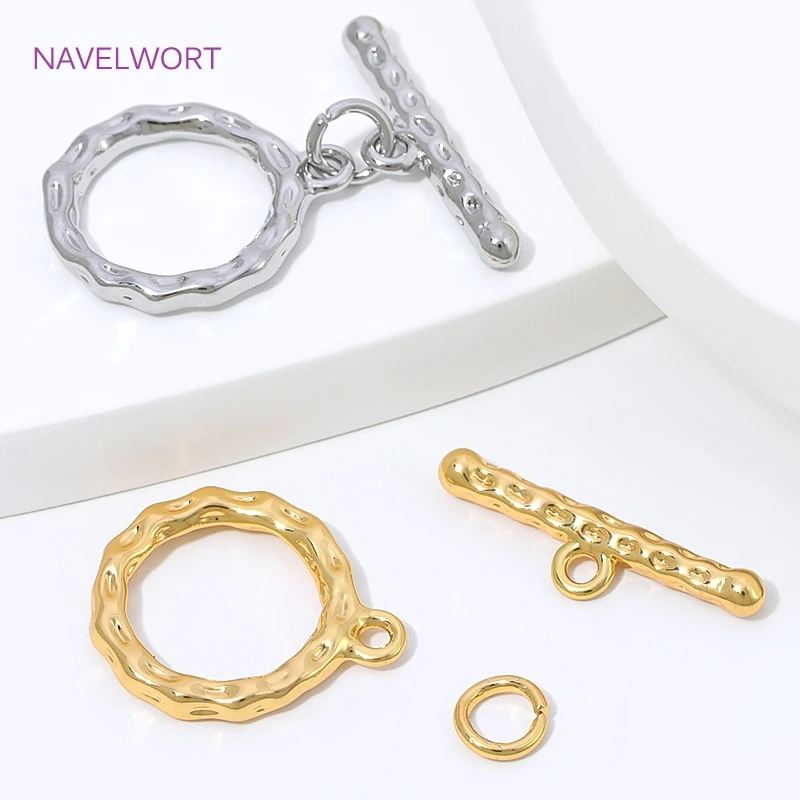 18K Gold Plated Hammer Texture Toggle Clasps Connector,Brass Round OT Clasps For Jewelry Making,DIY Bracelet Making Findings image 5