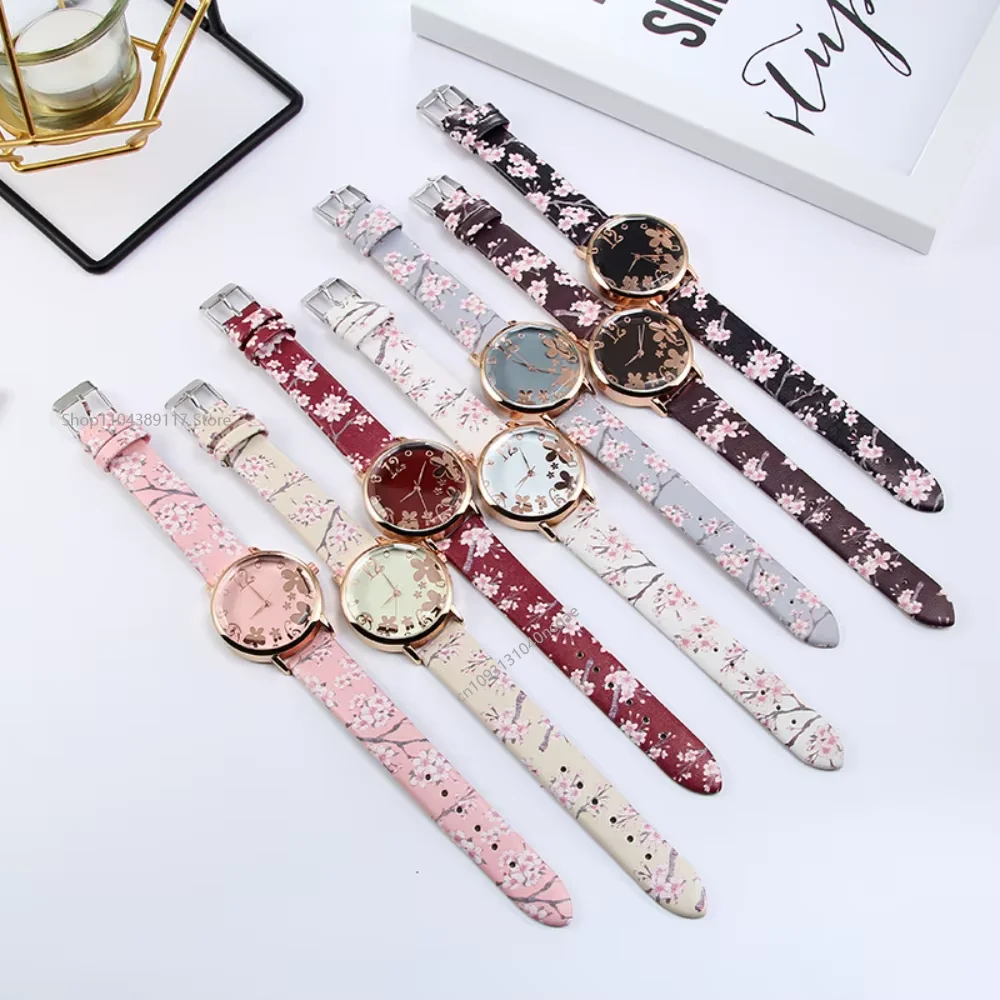 Relojes de mujer con flores coloridas, relojes de pulsera de cuarzo con cinturón estampado para niñas y mujeres, relojes informales de regalo, relojes femeninos