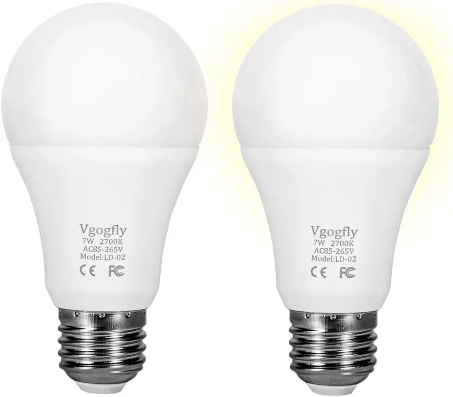 

Smart Light Bulbs Dusk to Dawn LED 7W E26/E27 Automatic On/Off, Indoor Outdoor Garage Porch Patio (Warm White, 2 Pack)