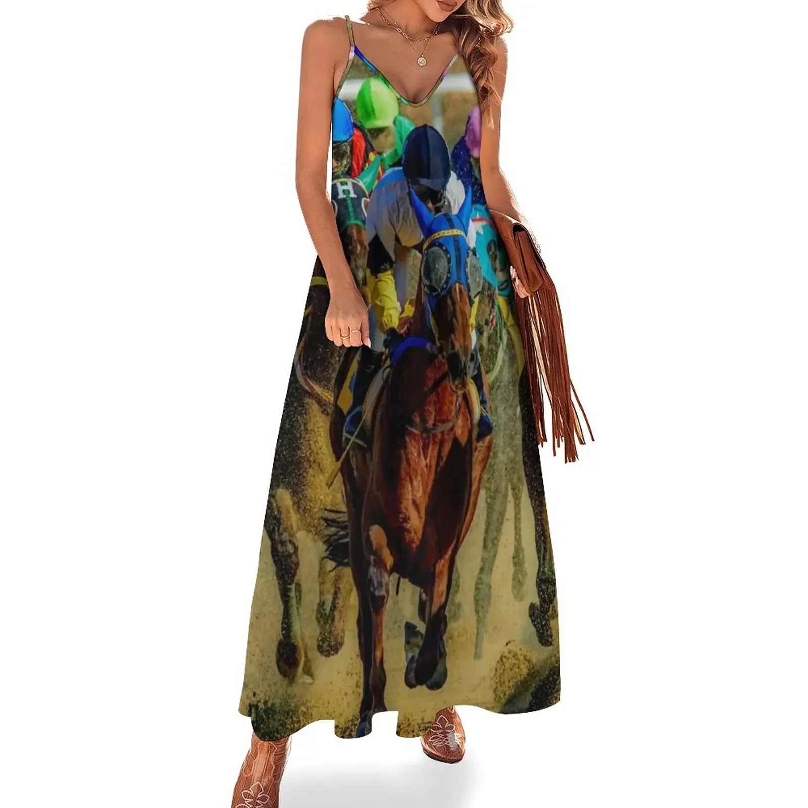 

Colourful Horses racing sport graphic t shirt Sleeveless Dress dress for women 2025 loose women's dress summer women 2025