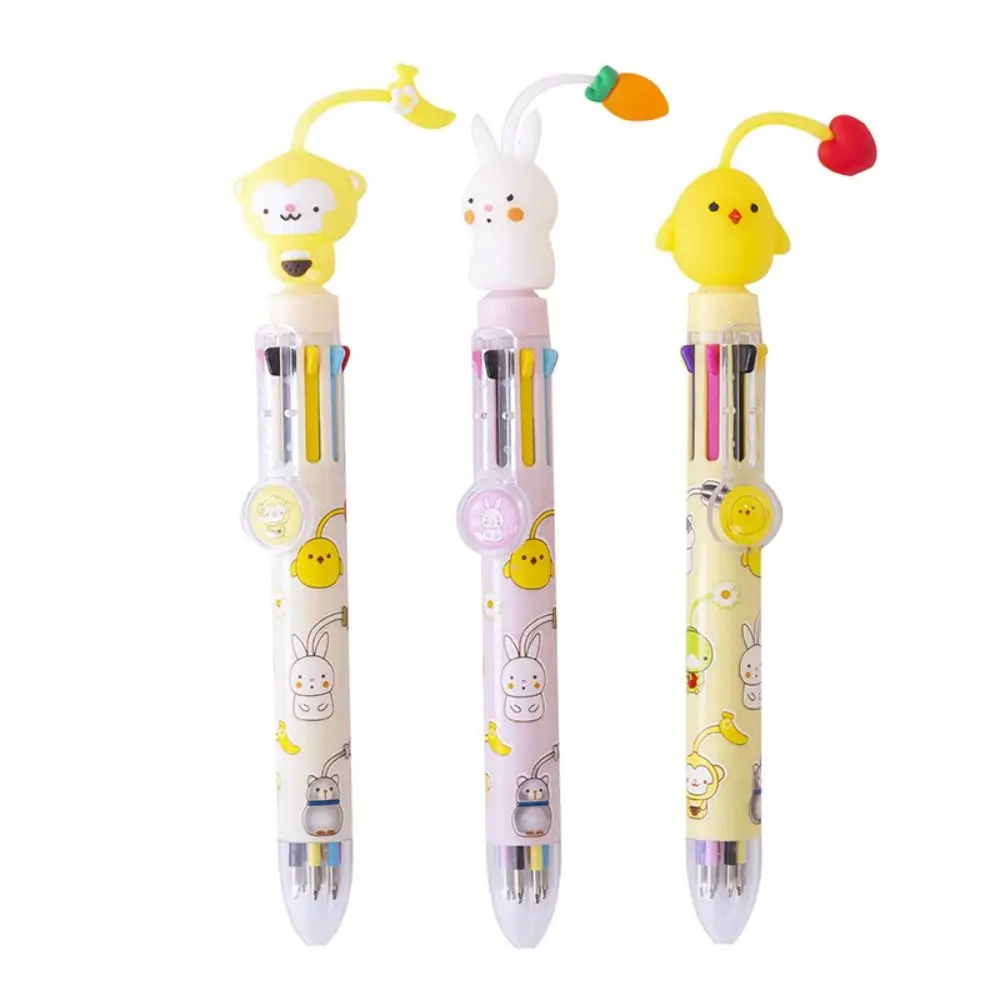 Kawaii 8 Colors Ballpoint Pen Cartoon Creative Animal Pendant Ballpoint Pen Multicolor Chick Monkey School Office Supplies