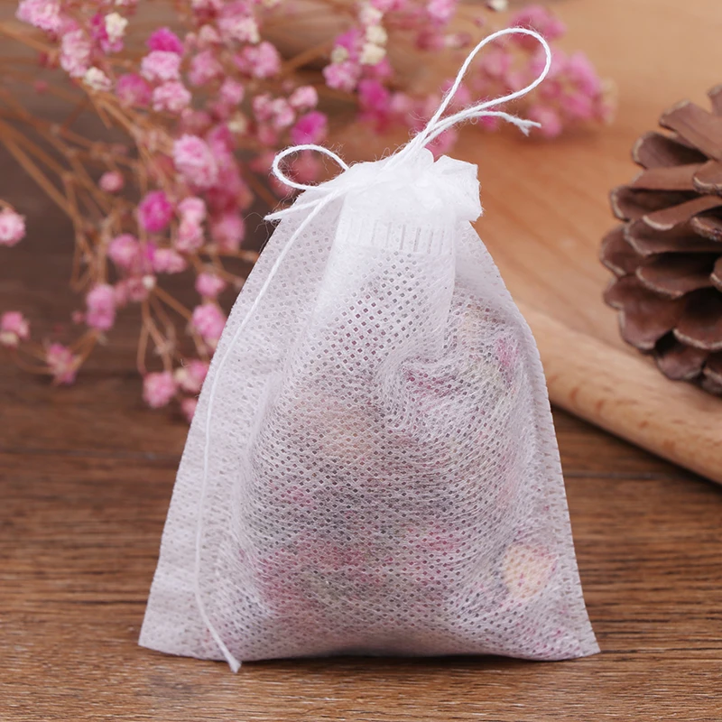 100 buah/lot kantong teh Infuser dengan tali menyembuhkan segel 7x9cm tas Filter Sachet