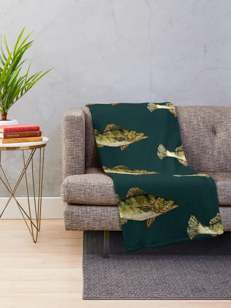 Yellow Perch Fish Drawing- Dark Green Throw Blanket Beautifuls Blankets Sofas Of Decoration Comforter Blankets