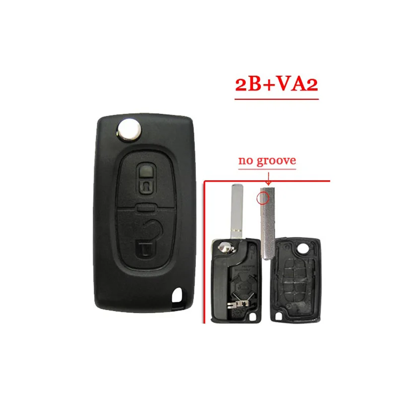XNRKEY CE0536 2 Buttons Remote Car Key Shell Fob for Citroen Case Cover with Battery Holder VA2 Blade