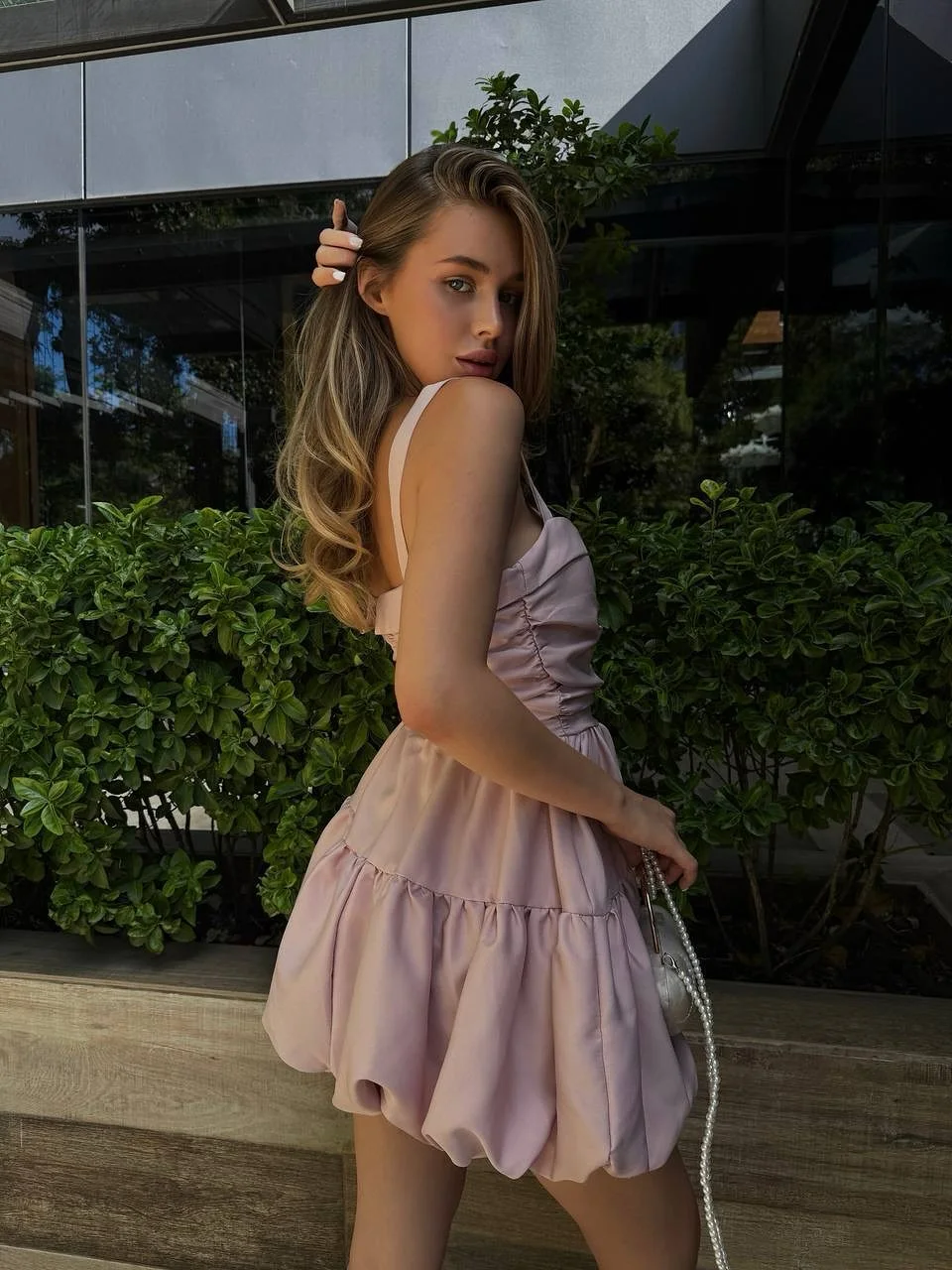 Rosa Heimkehrkleid mit quadratischem Ausschnitt, ärmellos, Spaghettiträger, A-Linie, Minirock, plissiert, Cocktailkleid, Partykleid, individuell anpassbar