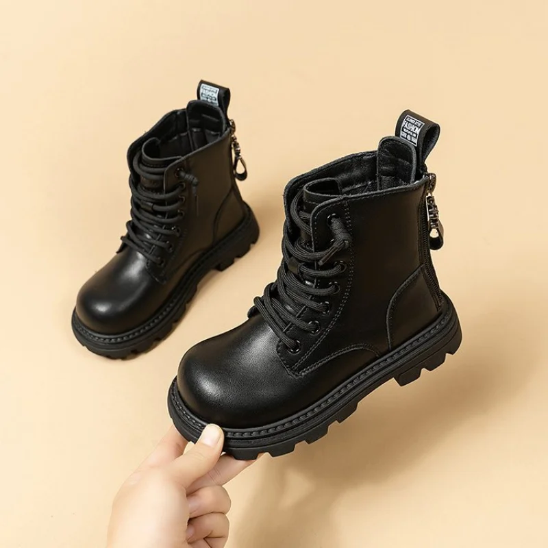 

Kids Short Boots Fashion Boys Shoes Autumn Winter Leather Children Boots Non-Slip Toddler Girls Boot Toddler Snow Shoes