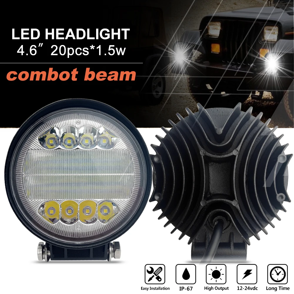 

4.6inch Mini LED Work Light Round Spot Flood Combo Light Car White Motorcycle Spotlight 4x4 Offroad Automotive Accessories 12V