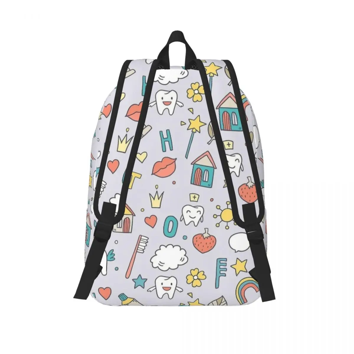 Cute Dentistry Pattern With Teeth Backpack Middle High College School Student Bookbag Teens Canvas Daypack Travel