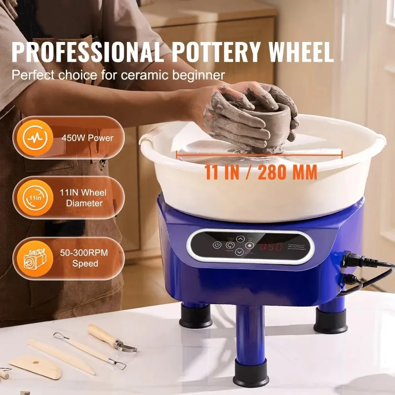 Pottery Wheel, 28cm Pottery Forming Machine, 450W Electric Wheel for Pottery with Foot Pedal and LCD Touch Screen with 300 RPM