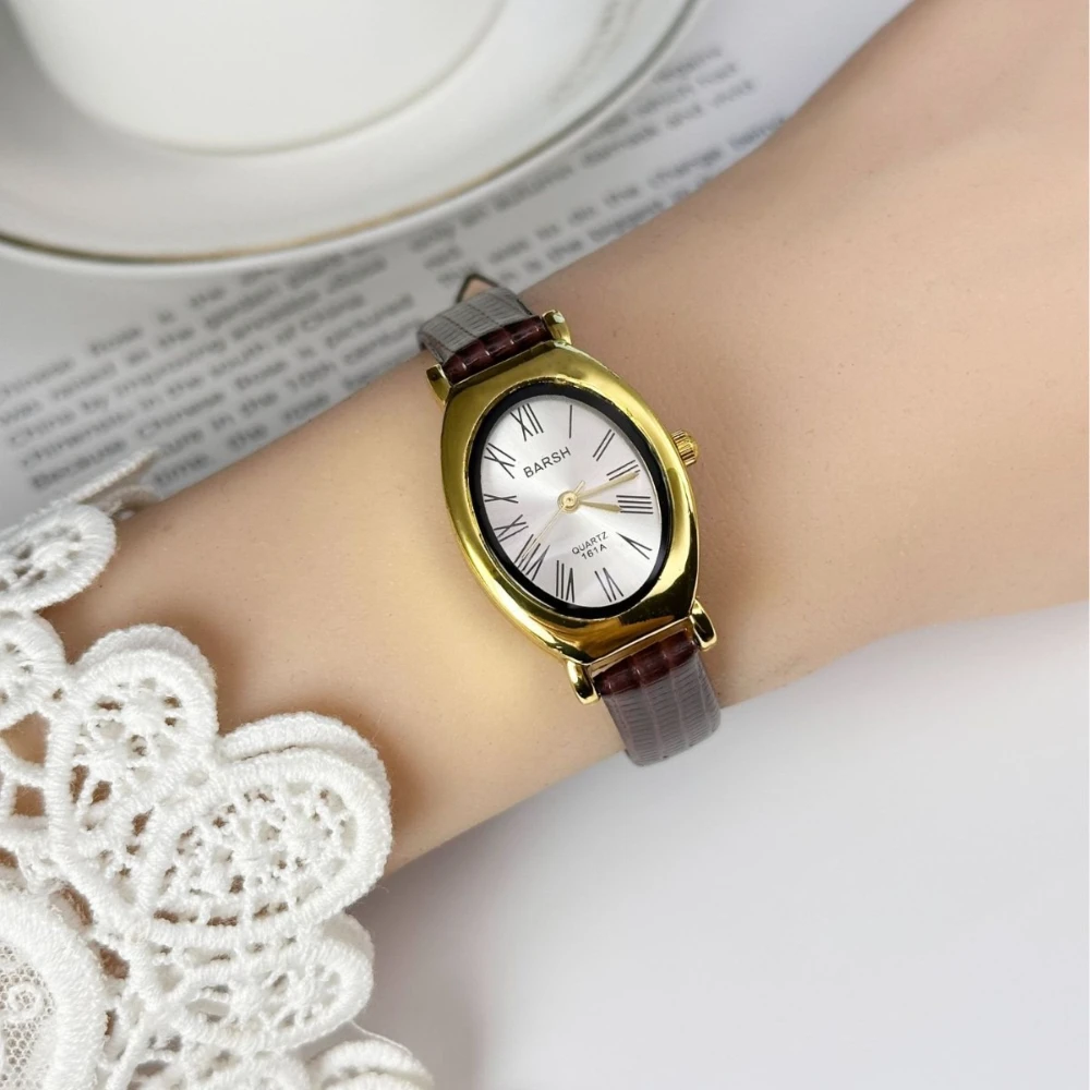 Модные женские часы с овальным циферблатом, роскошный кожаный ремешок, женские кварцевые часы в стиле ретро, дропшиппинг, Reloj De Mujer 시계 여성