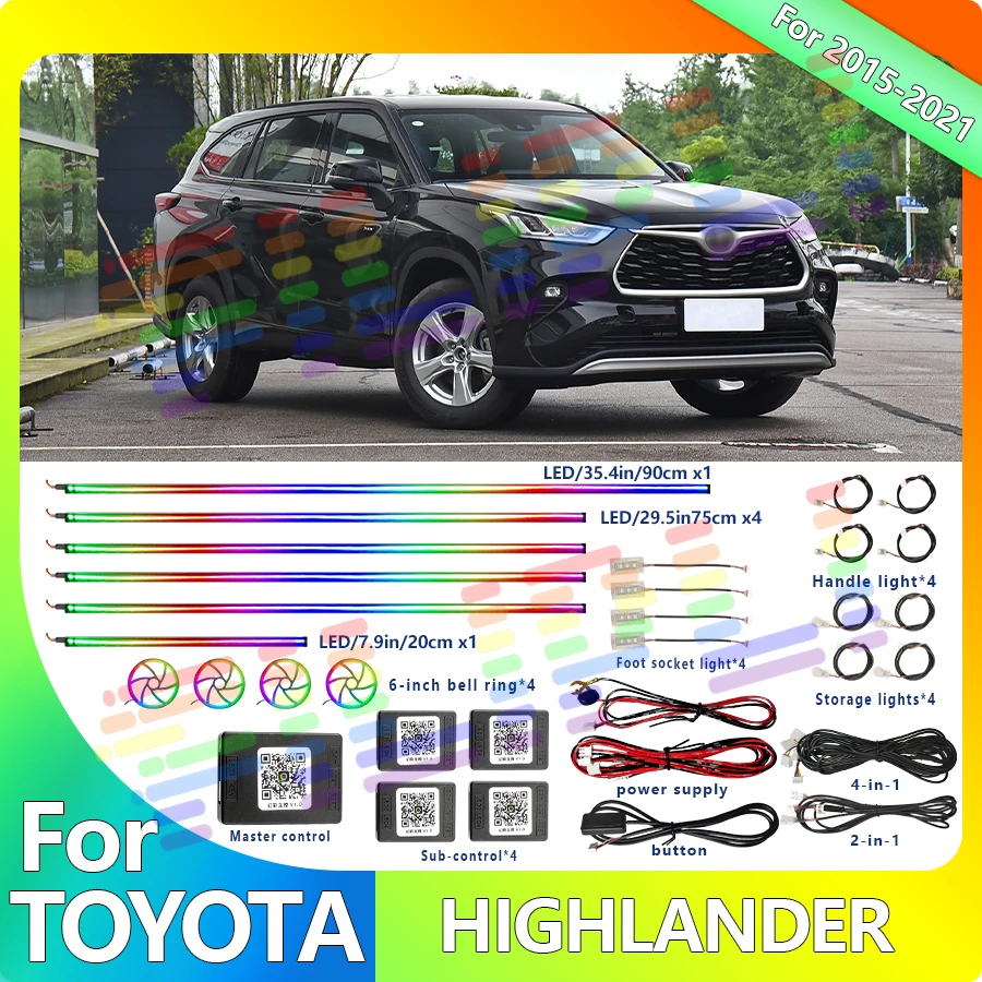 For Toyota For Highlander 64 Color Symphony Car Ambient Light Interior Acrylic Guide LED Strip Light Decoration Atmosphere Lamp