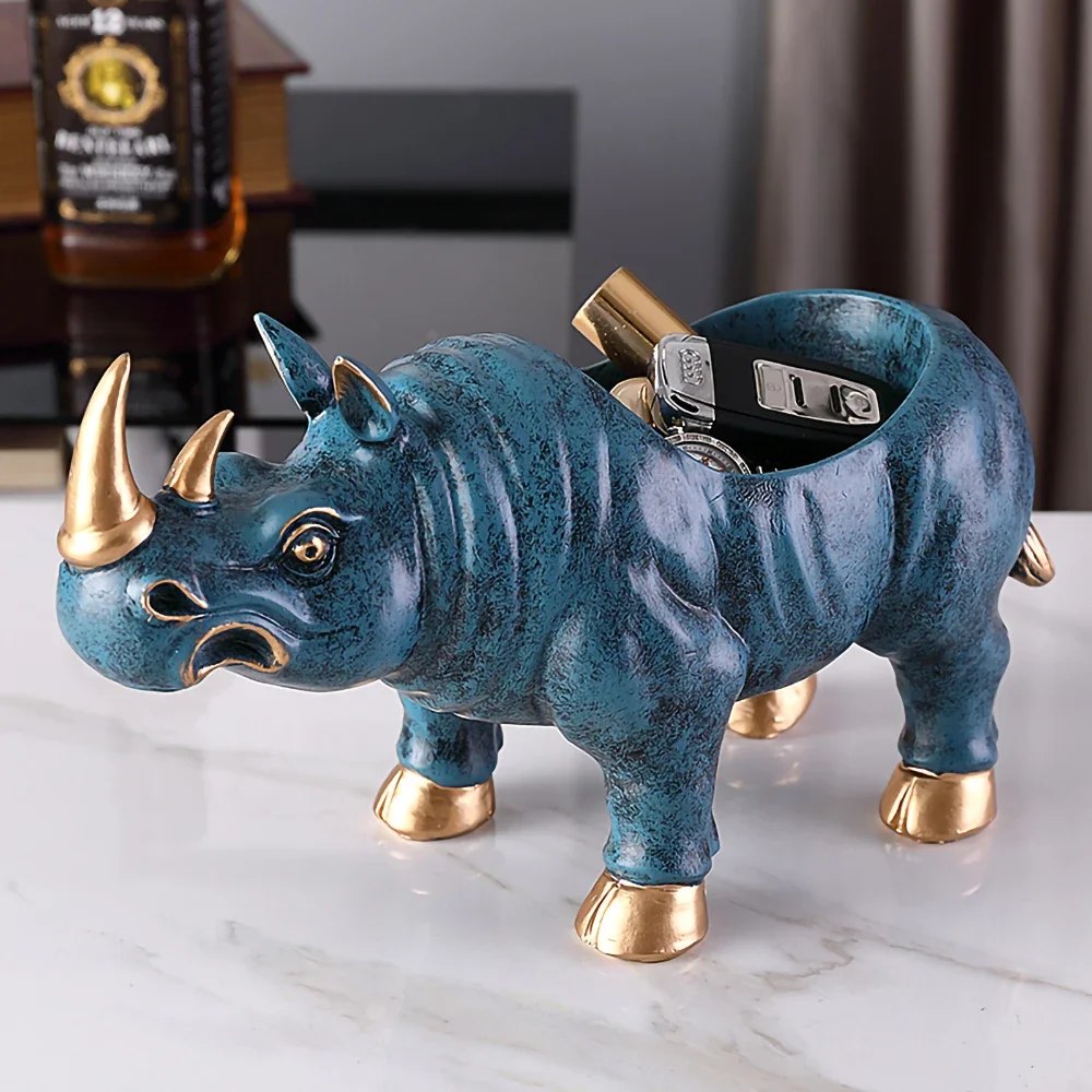 Animal Figurines,Sculpture Home Decoration Accessories,Table Ornaments,Candies Storage Box,Rhinoceros Statue,Living Room Decor