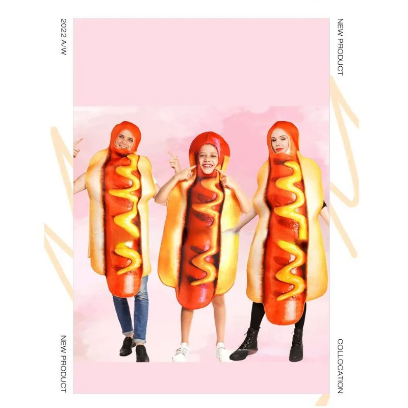 High Quality Couple Costume Halloween Funny Hot Dog Onesie Adult Hot Dog Cosplay Costumes Stage Show Hot Dog Costumes