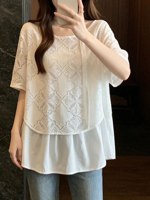 

plus Size Summer New Women's Clothing Pure Korean Style Slimming Fashion Short Sleeve Top Breathable Skin-Friendly Daily Wear