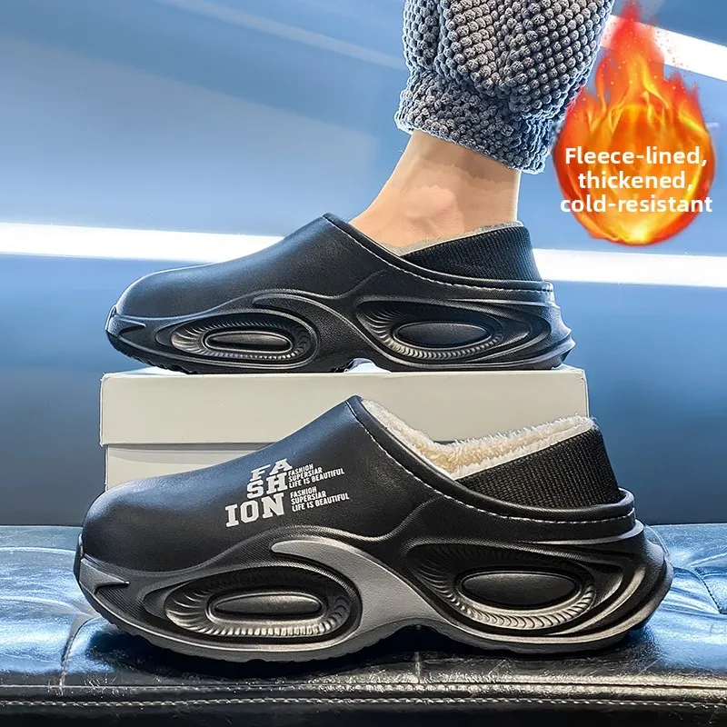 

Warm Fleece Lined Office Slippers Unisex Winter Thick Bottom Slip-On Waterproof Cotton Slippers Home Comfortable Slippers