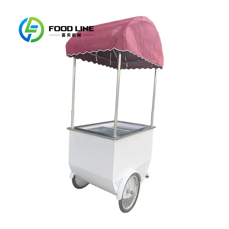 Customized Portable Hand Push Cart Street Vendor Ice Cream Beverage Snack Vending Kiosk Mobile Selling Equipment