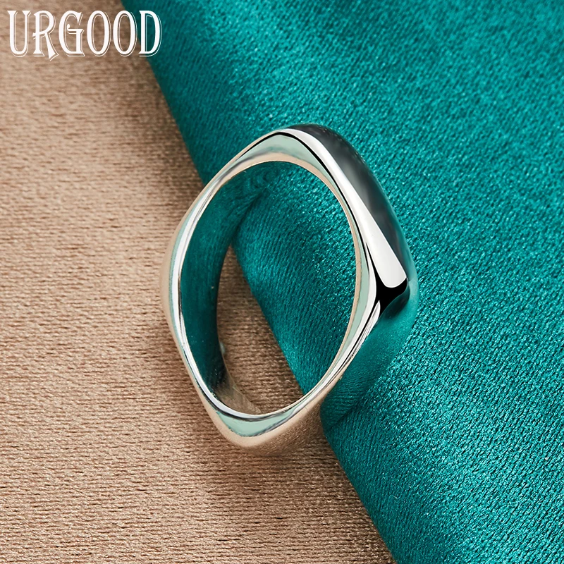 925 Sterling Silver Smooth Square Ring For Women Man Party Engagement Wedding Romantic Fashion Jewelry Gift