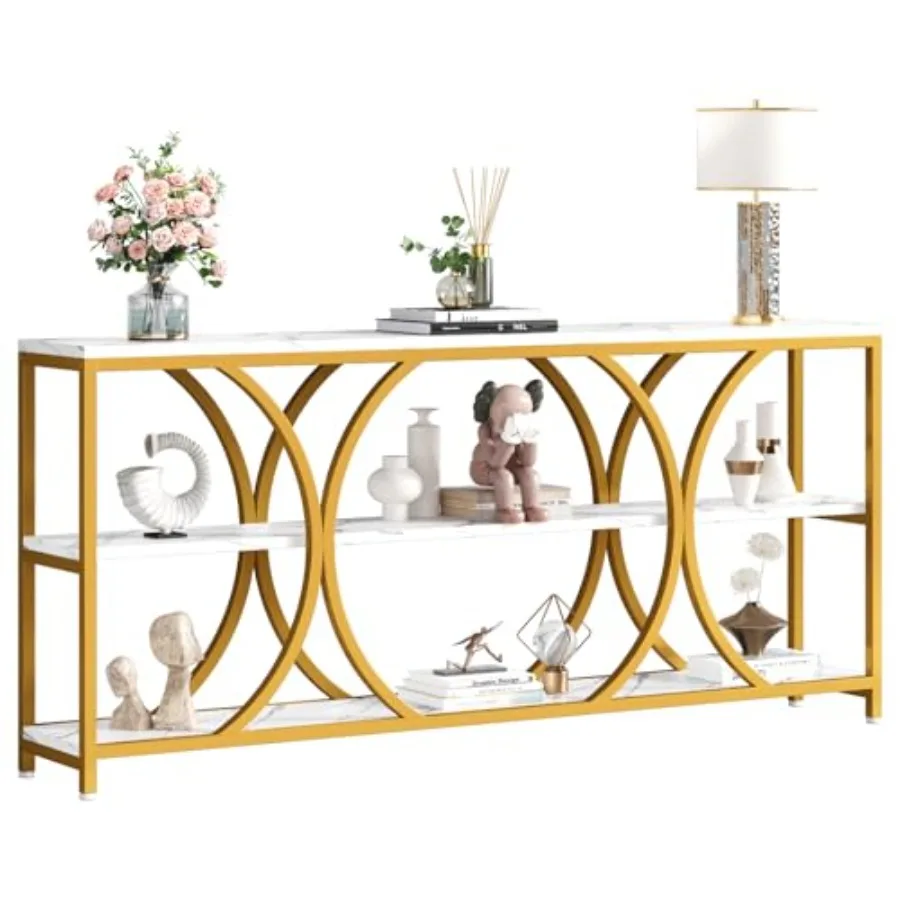 

Современный консольный стол70.8-дюймовый удлиненный стол в прихожей с 3-уровневыми полками для хранения для гостиной, прихожей, входной диван-стол