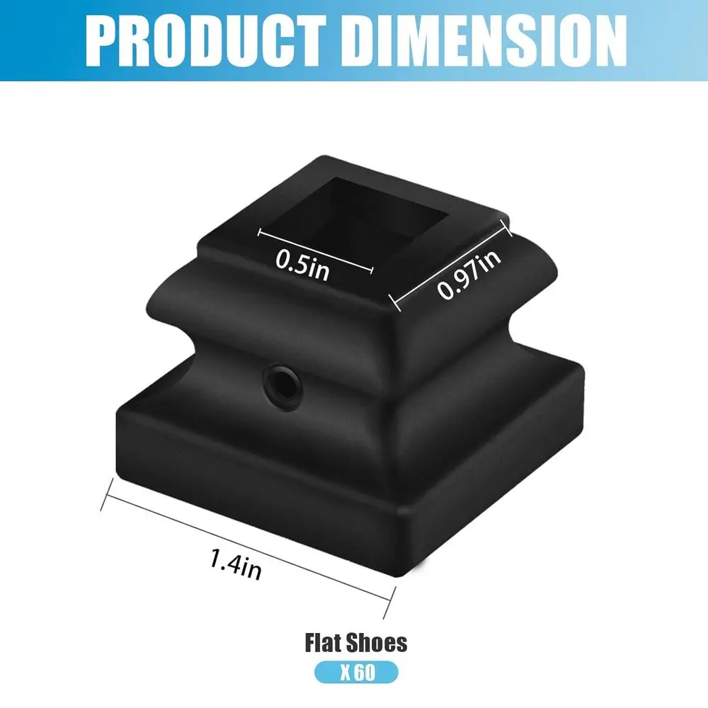 60 Pack 1/2 Flat Iron Balusters for Interior Square Hollow Stair Spindles, Satin Black