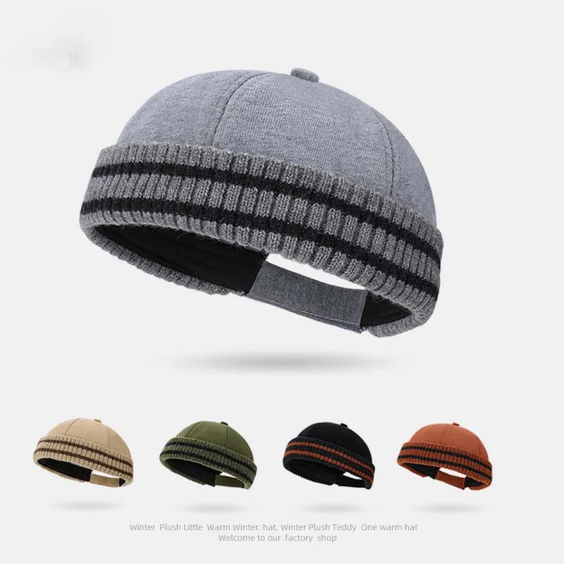 Gorro Retro japonés de melón Rind, gorro de lana Unisex para parejas, gorro cálido para otoño e invierno, gorro a rayas informal ajustable de punto personalizado