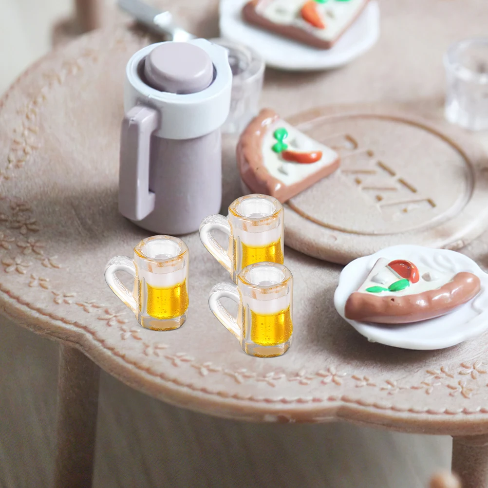 

24 Pcs Mini Beer Mug Dollhouse Decorations Drinks Yellow Resin Micro Landscape Cups