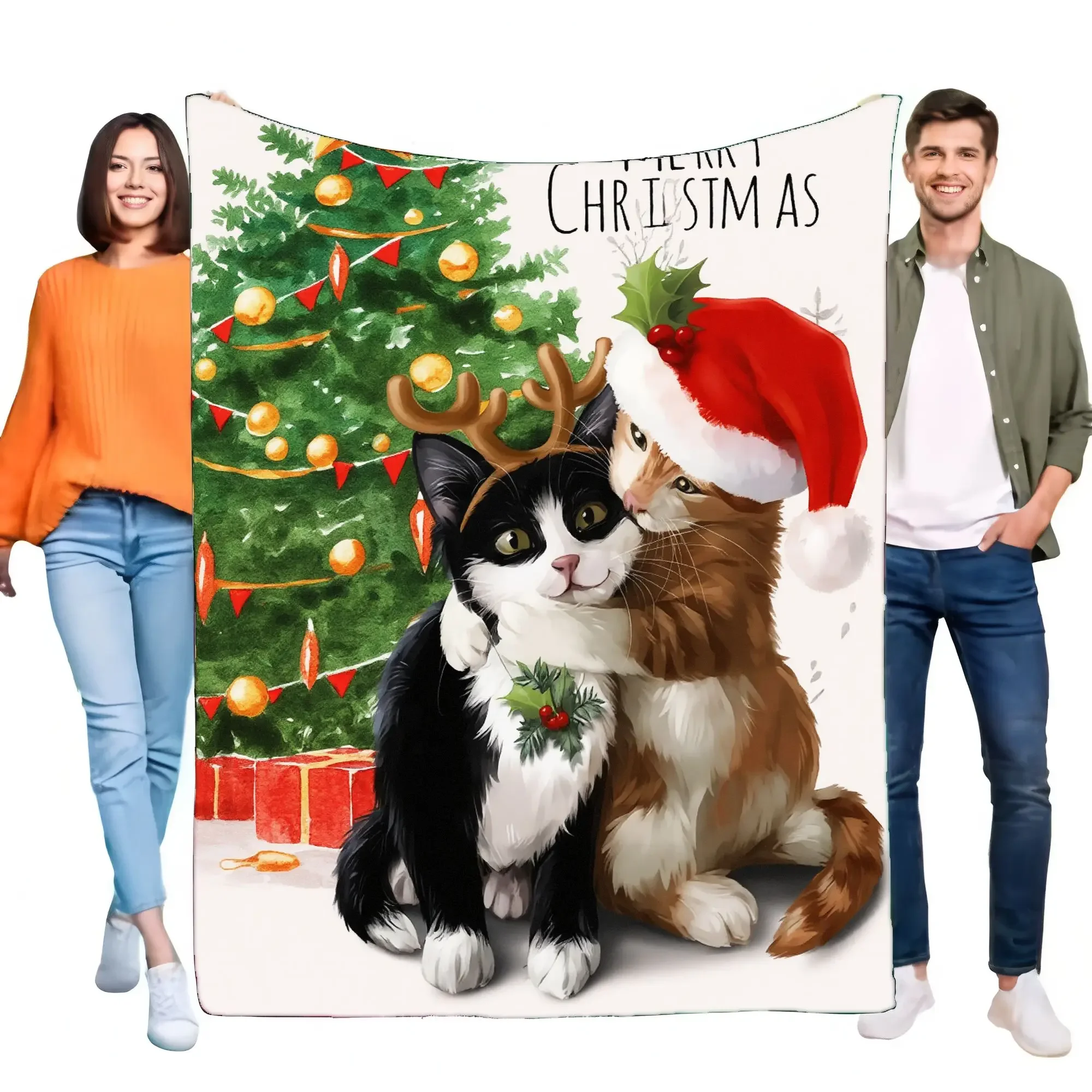 

Christmas Cats Blanket Soft Warm Throw for Cozy Home Decoration Holiday Gift with Adorable Kittens in Santa Hat