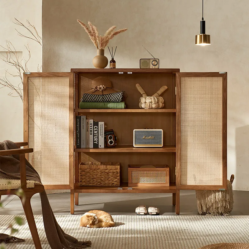Rattan Locker Simple Modern Solid Wood Side Cabinet