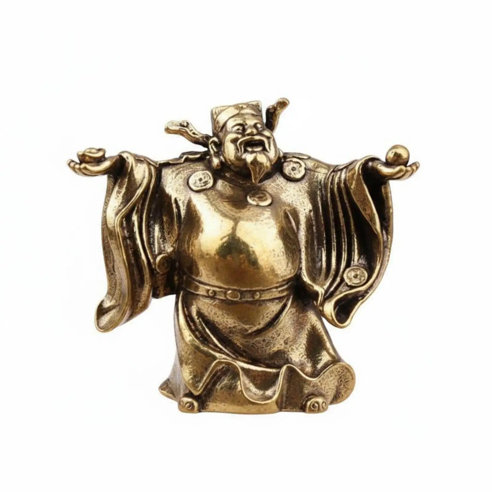 2-6pack Brass Deity of Prosperity Statue Good Luck Charm Miniature Wealth Deity