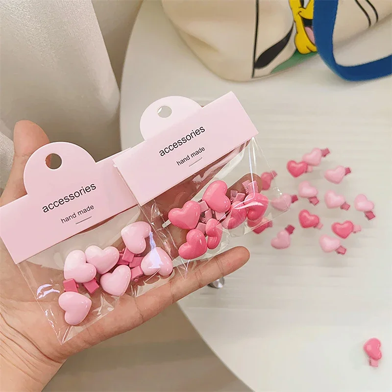 6Pcs/Set Korean Style Accessories Peach Heart Mini Hairpins Cute Sweet Pink Bangs Clip For Girls Fashion Trendy Simple Headwear