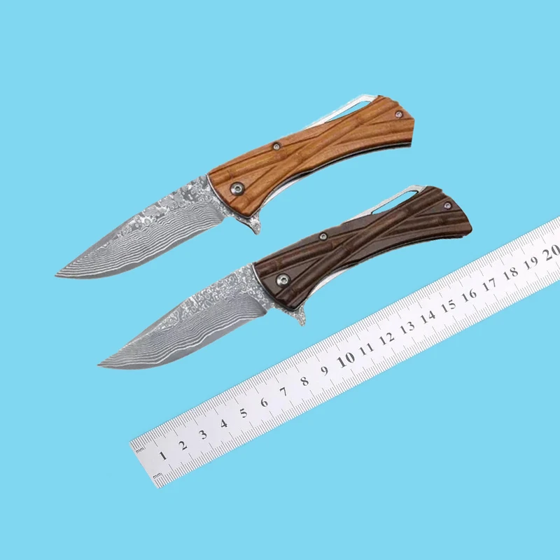 

Mict Pocket Folding Knife Damascus Blade Rosewood/Oilwood Handle Ball Bearing Hunting Camping Tactical Knives EDC Survival Tool