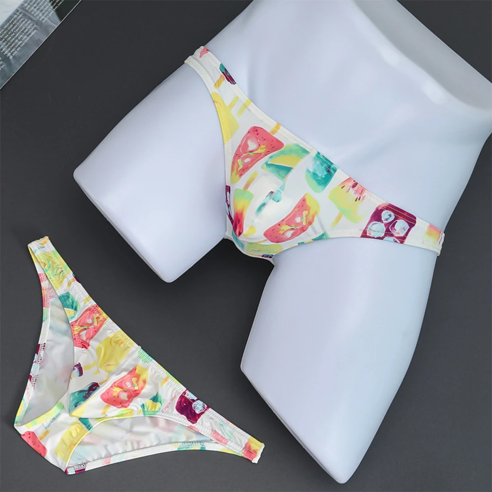 

Men Sexy Low Waist Men's Panties Print Breathable Briefs Smooth Brazilian Underwear Elastic Ice Silk Sexy Tоy Mens Underpants