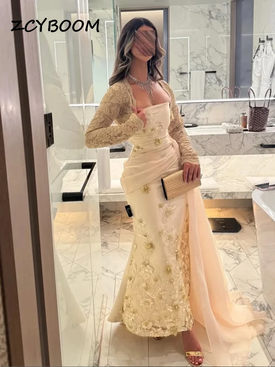 تخصيص AppliquesElegant 3D الزهور طول الكاحل 2 في 1 الدانتيل حورية البحر حمالة فساتين السهرة 2025 فساتين حفلات الحفلات