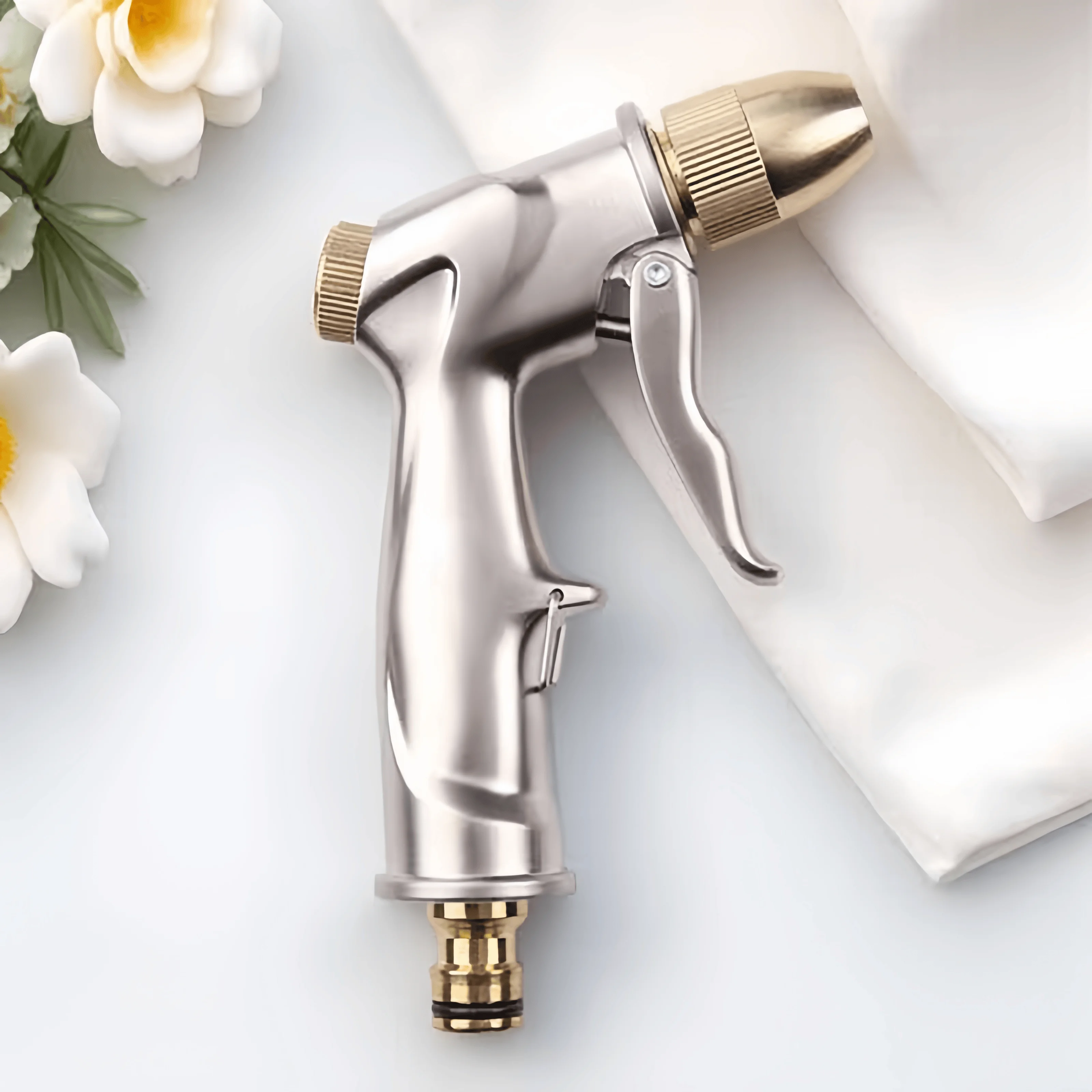Heavy-Duty Metal Garden Hose Nozzle, 4 Spray Patterns, High-Pressure Gun for Watering, Car Wash, Yard Cleaning, Pet Bathing