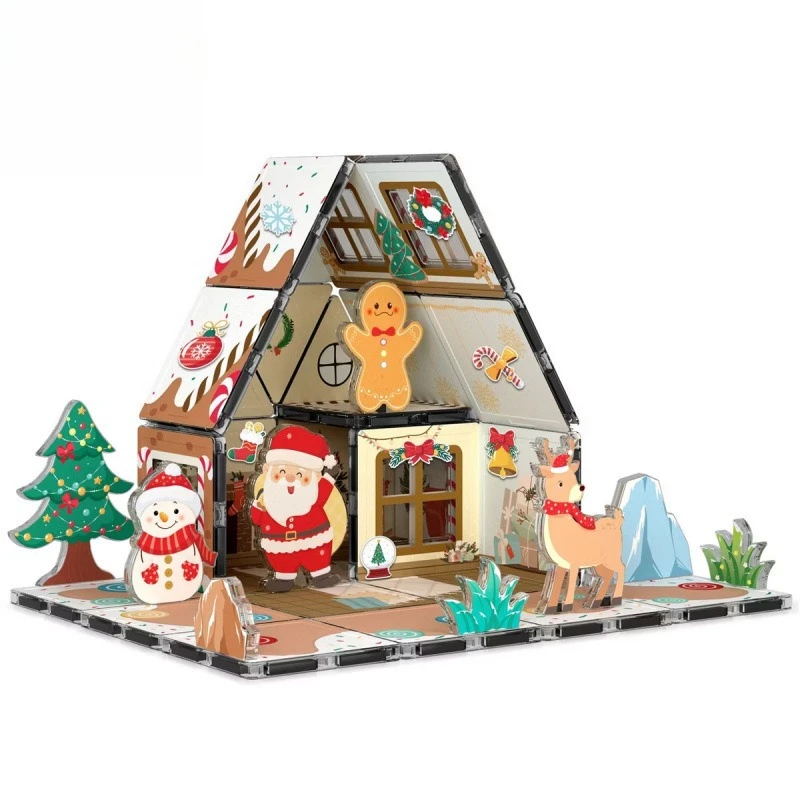 

Magnetic Gingerbread Village Set 3 Cabins + Snow Base, Christmas Window Decorations