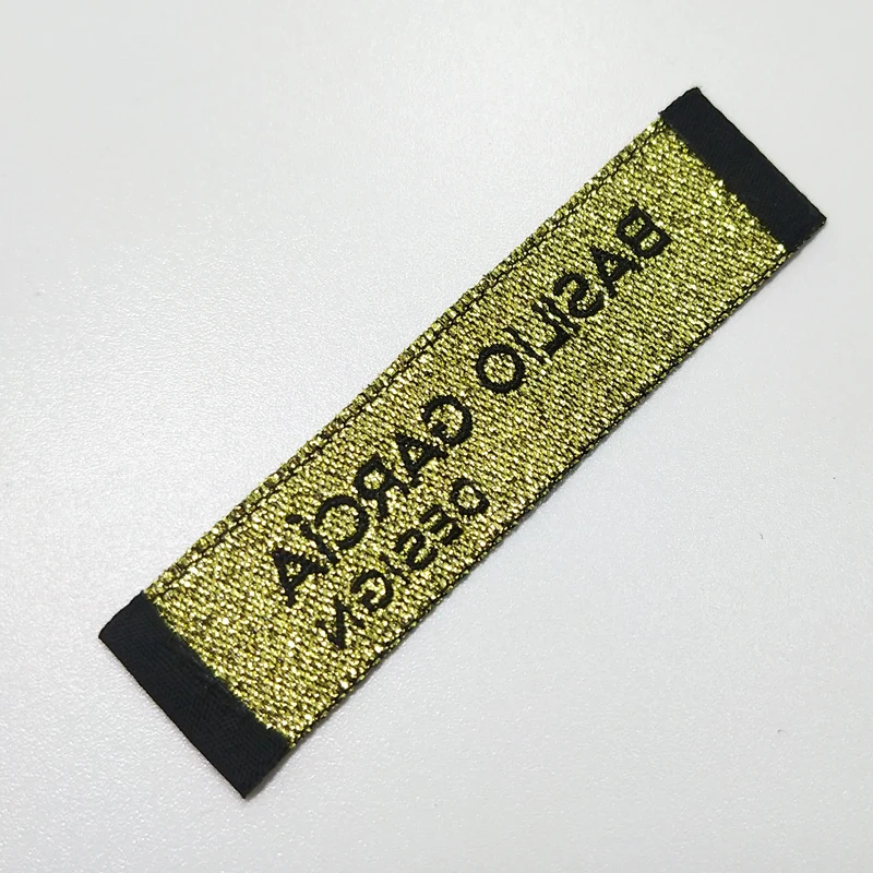 Free shipping15*60mm Custom brand label Hand-sewn Clothing Label DIY logo braided label Gold and silver thread High quality