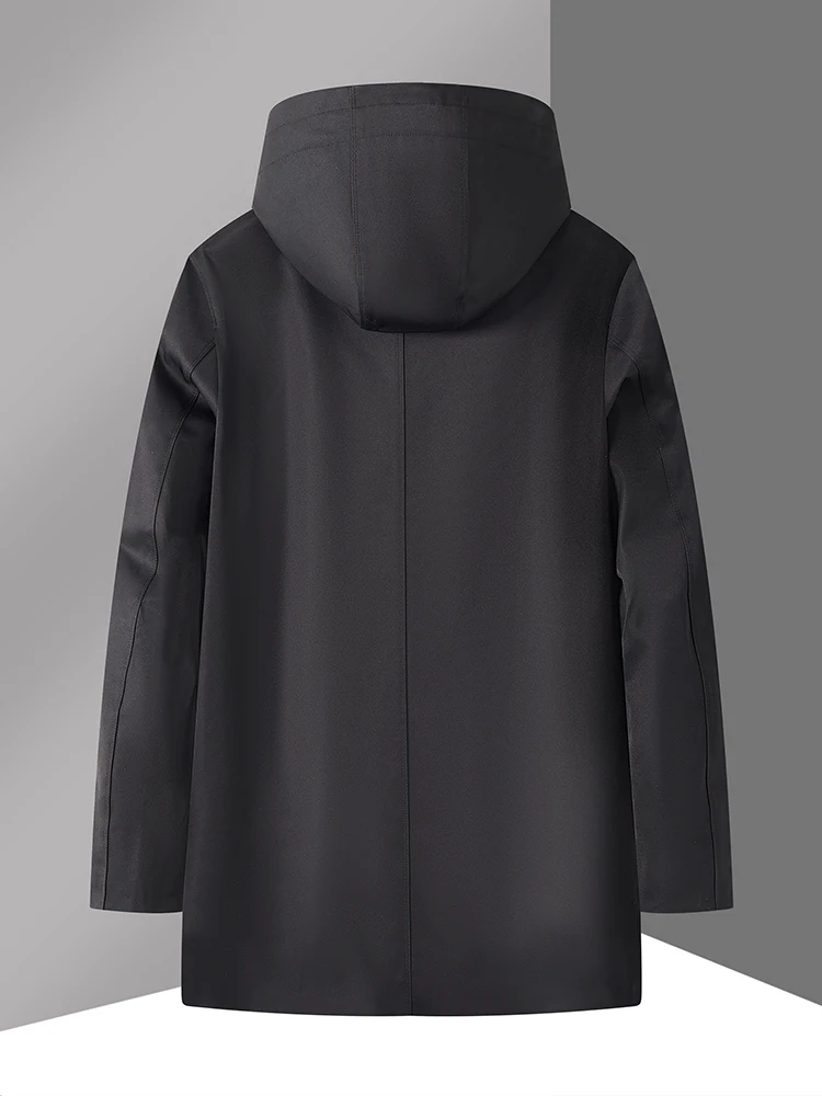

Casual Faionable Hooded Jaet Coat Men's Spring Autumn Stand Fit Busin Gentleman Sle Zipper Closure Long Coat