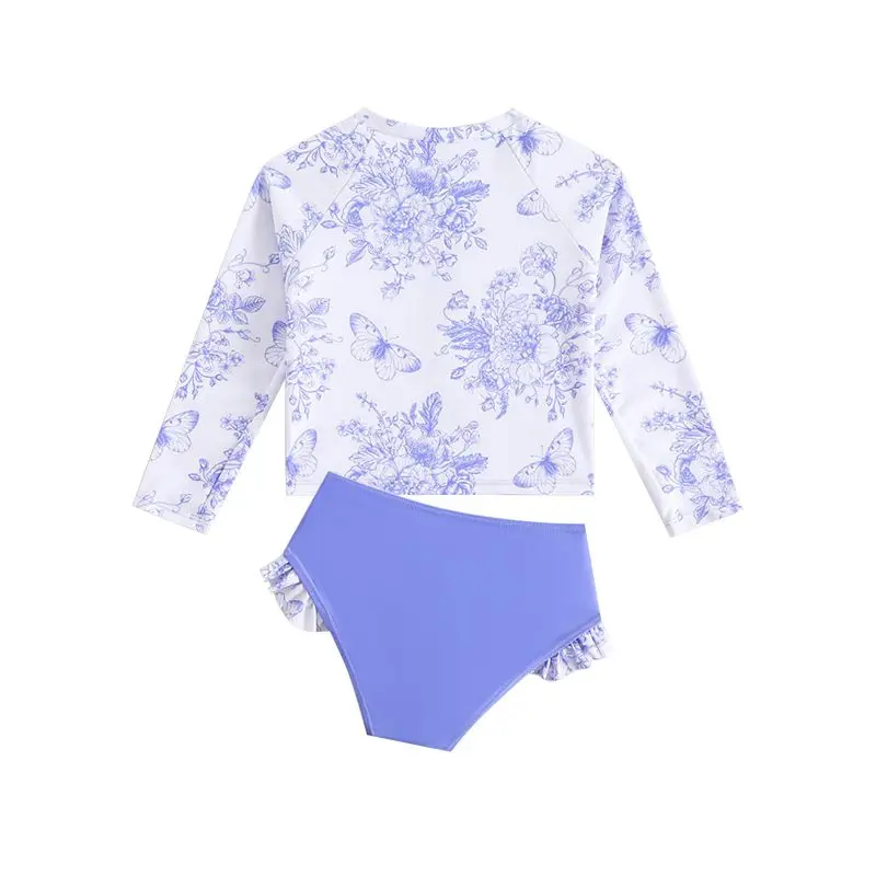 

Детский купальник для девочек, летний пляжный танкини, купальный костюм из двух предметов с длинными рукавами, быстросохнущий купальный костюм, детский мягкий дорожный купальник