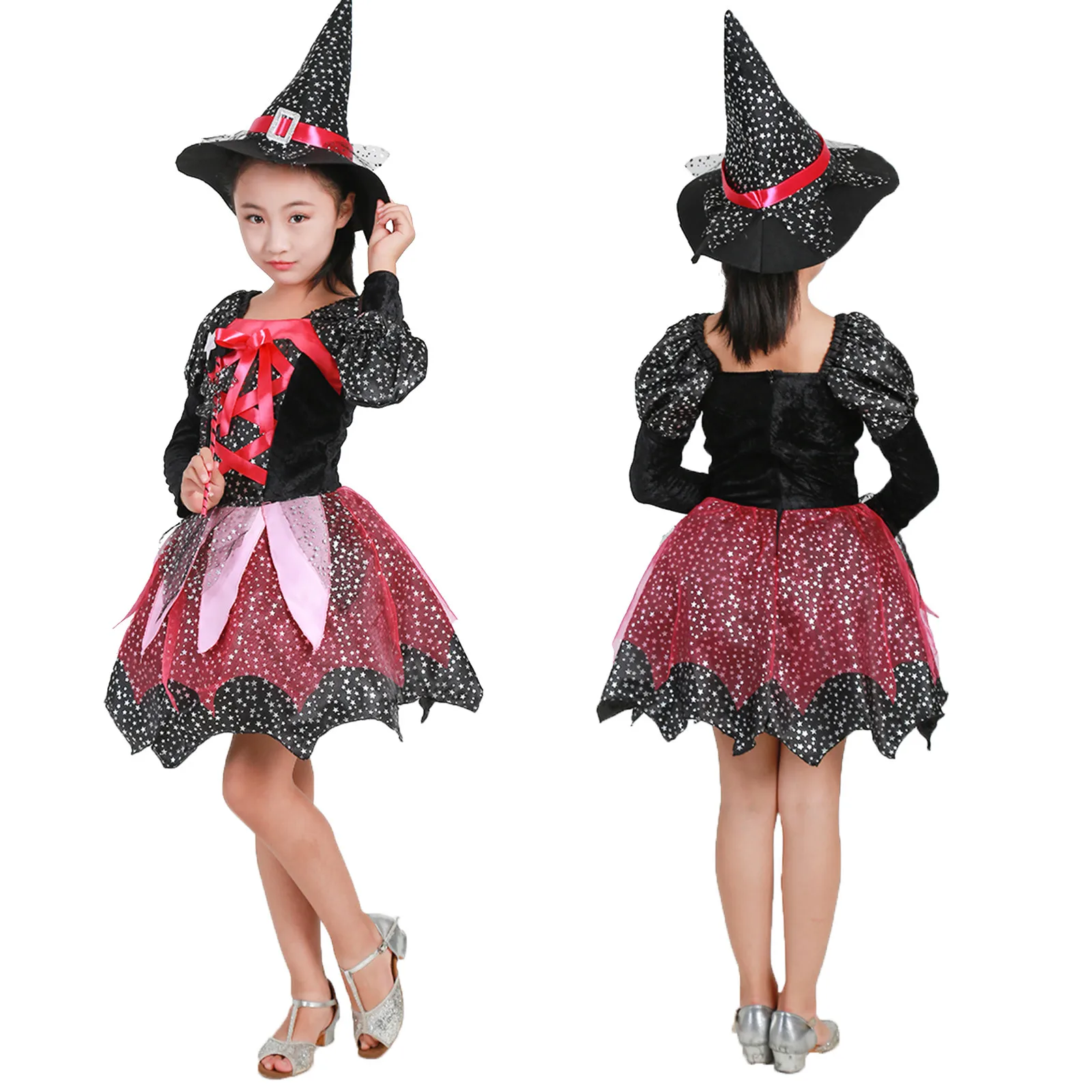 

2024 Halloween Costume for Girls Cosplay Witch Costume Baby Girls Child Carnival Party Infant Witch Fancy Dress Clothing Set Hat